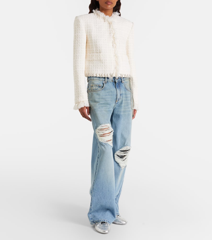Distressed embellished wide-leg jeans