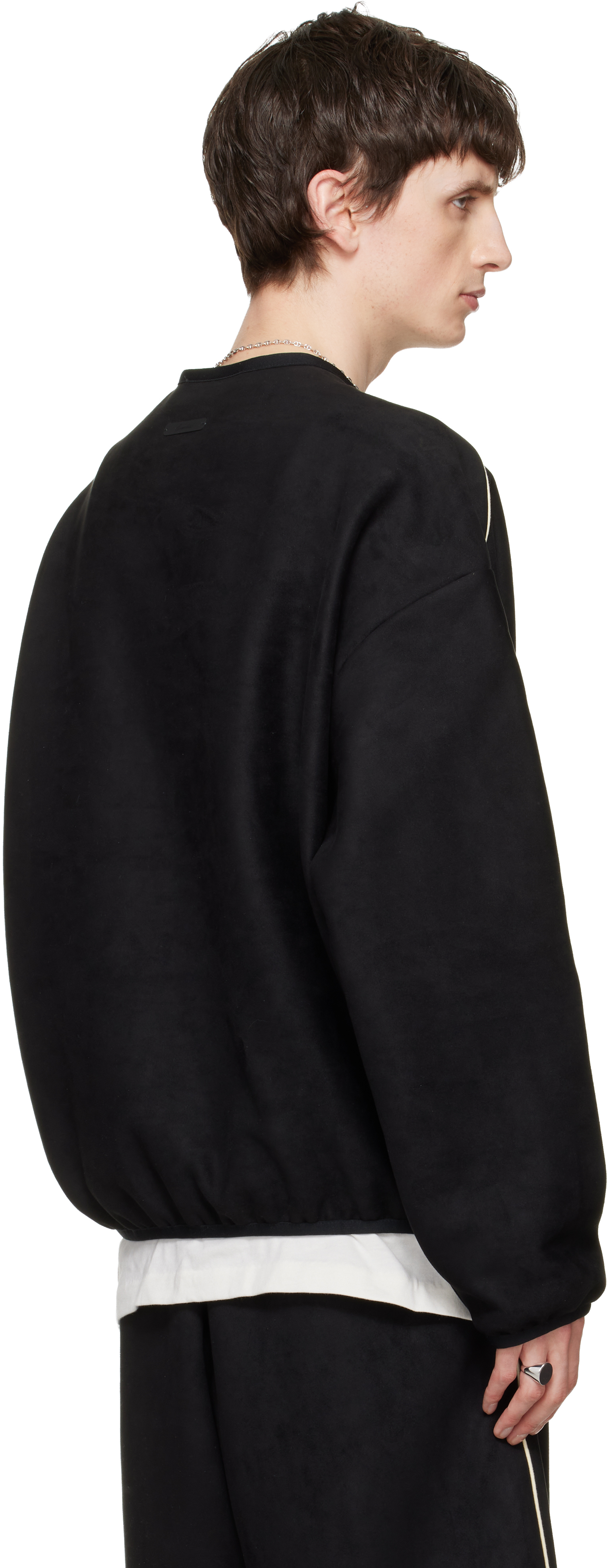 Black Signature Modern Crewneck Faux-Suede Sweatshirt