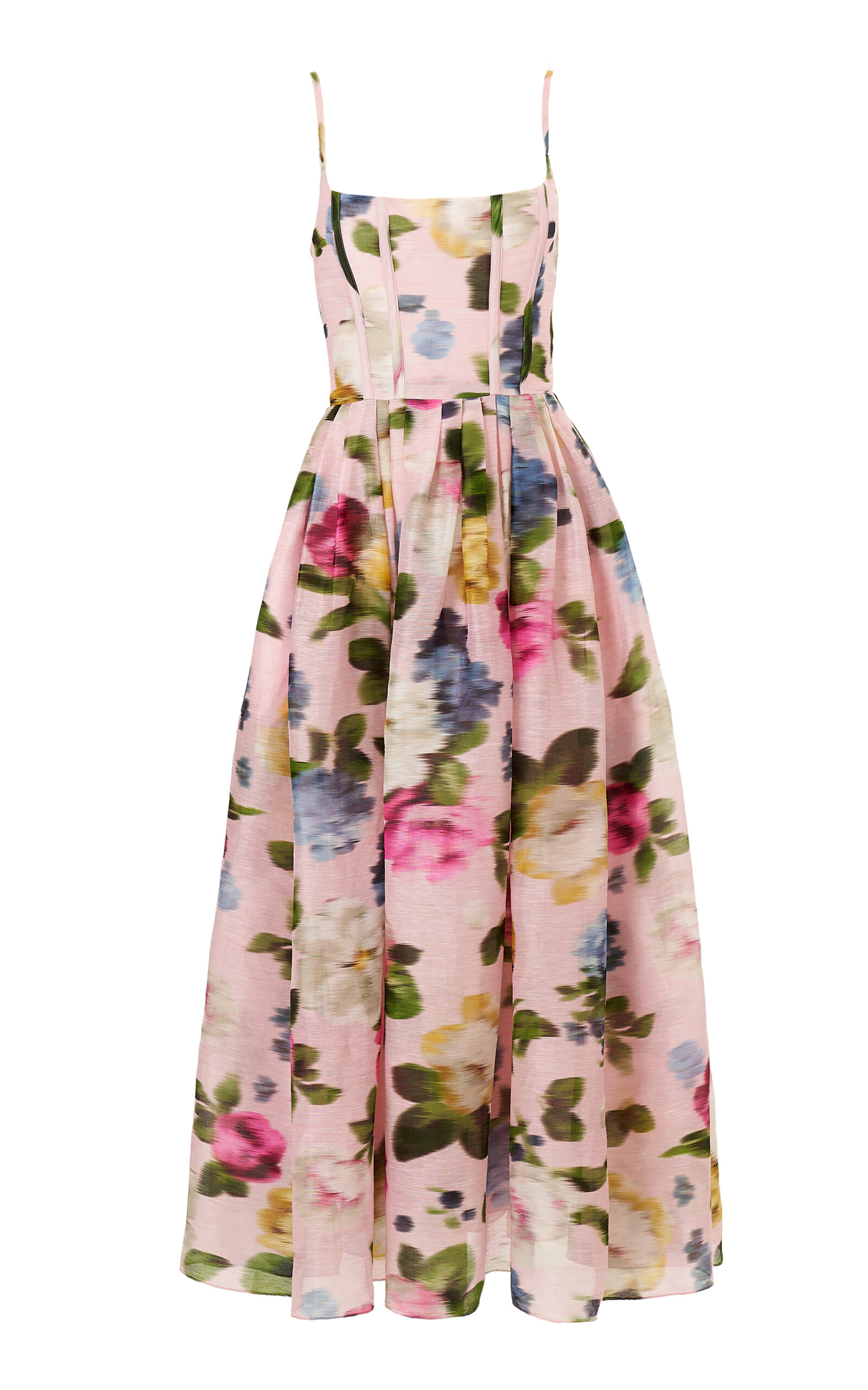 Garden Floral Linen-Silk Midi Dress