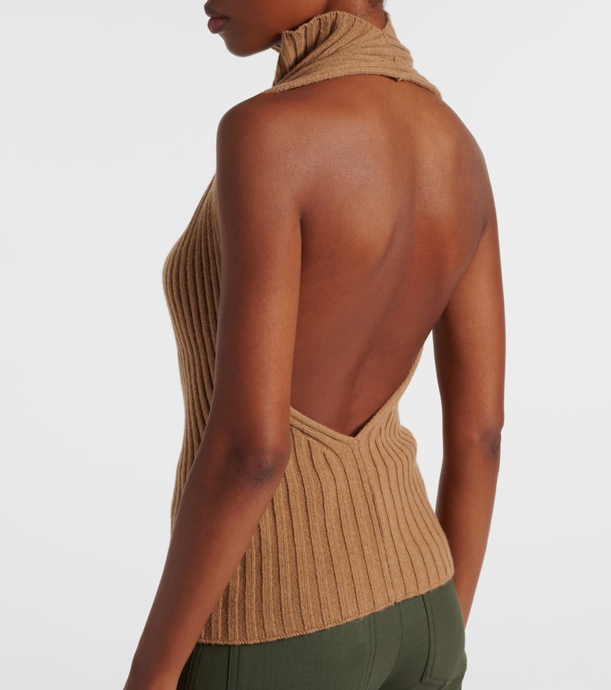 Draped ribbed-knit wool-blend top