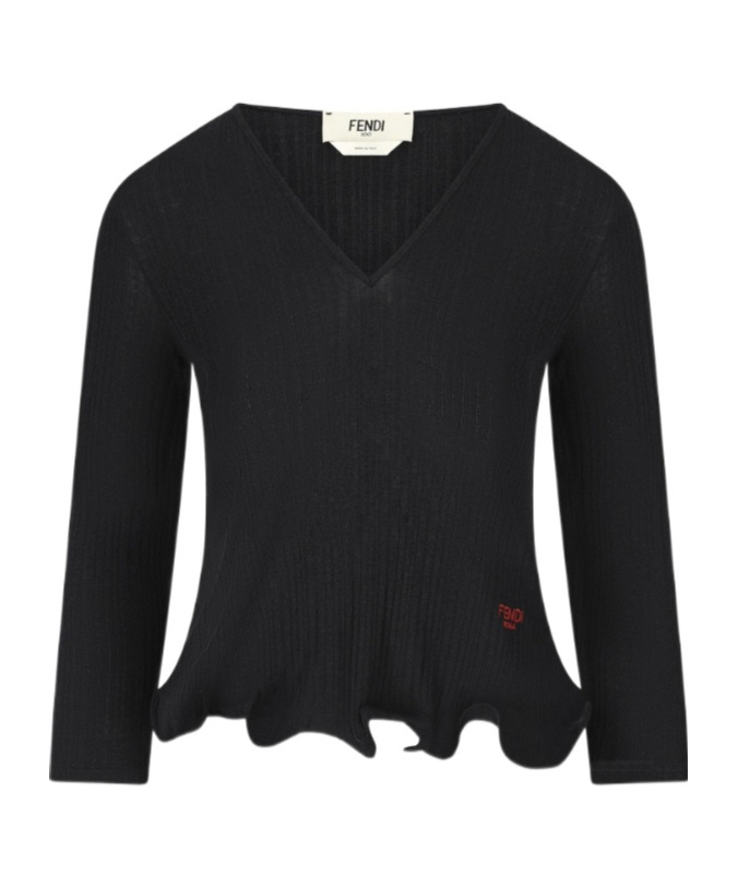 V-Neck Ruffled-Hem Ribbed Top