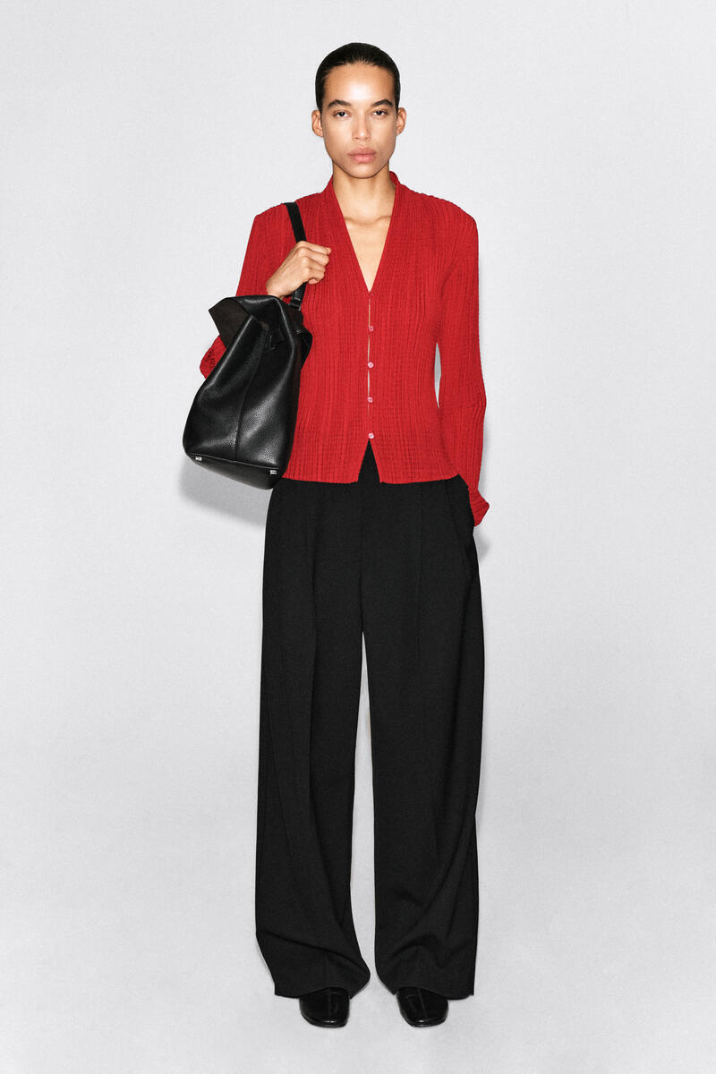 Pleated Jacquard Cardigan