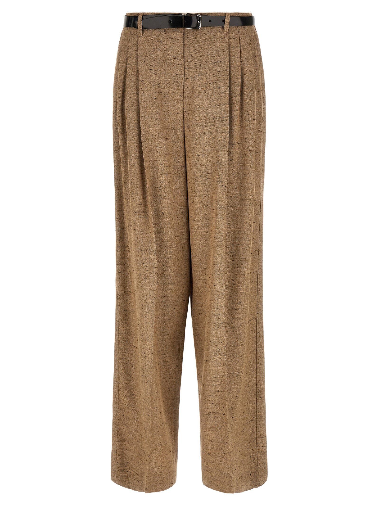 Tweed-Effect Linen Blend Trousers — Beige