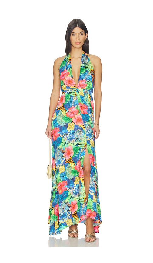 Luli Fama Jungle Reign Convertible Maxi Dress in Blue,Green. - S also in XS