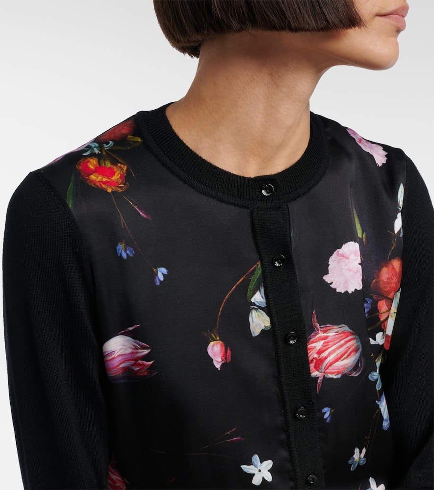 Floral printed cropped wool cardigan