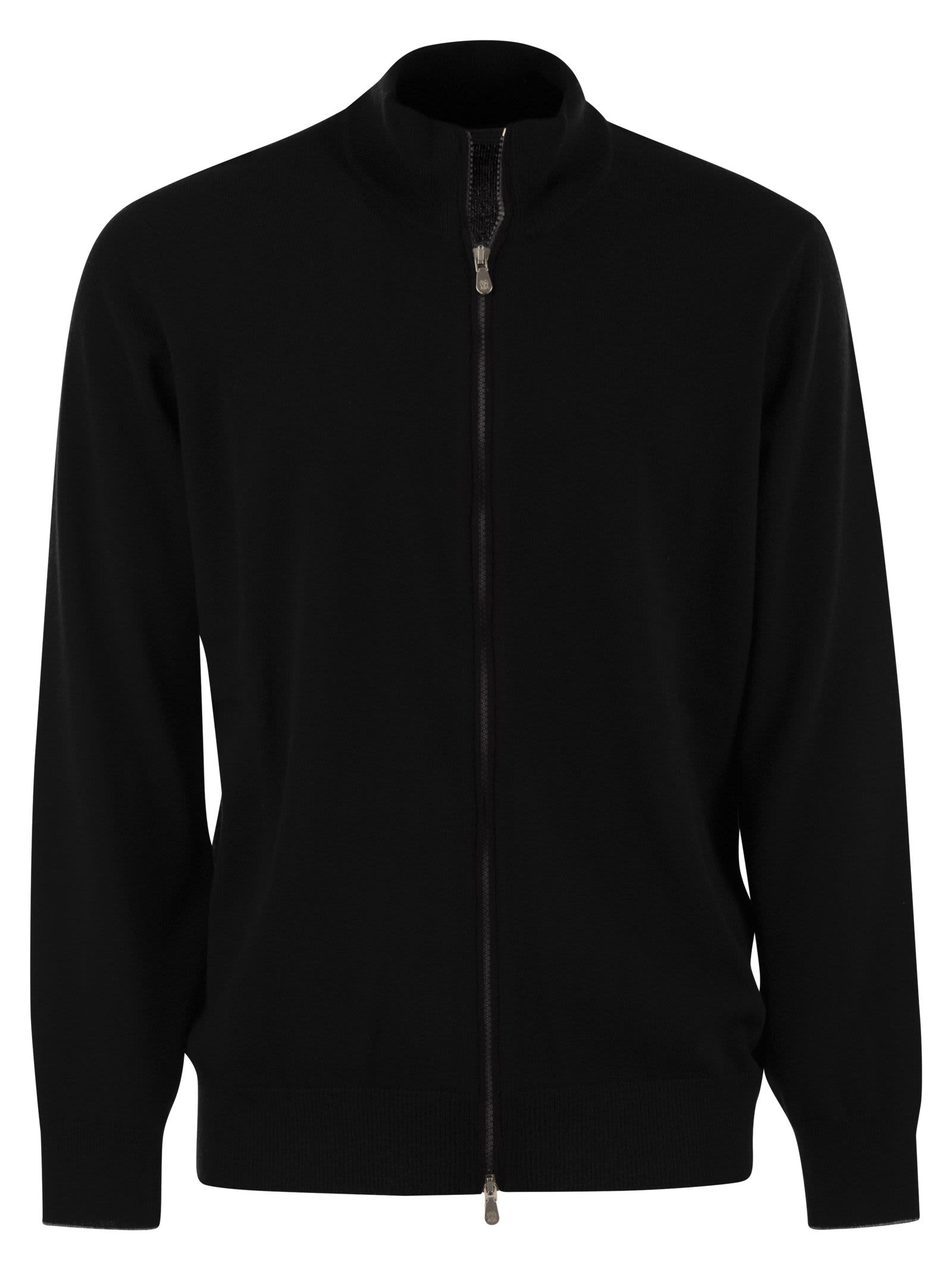 High-necked Cashmere Cardigan With Zip