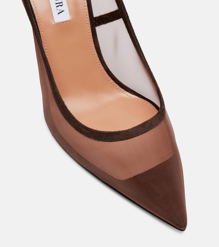 Love Affair 85 suede-trimmed mesh pumps
