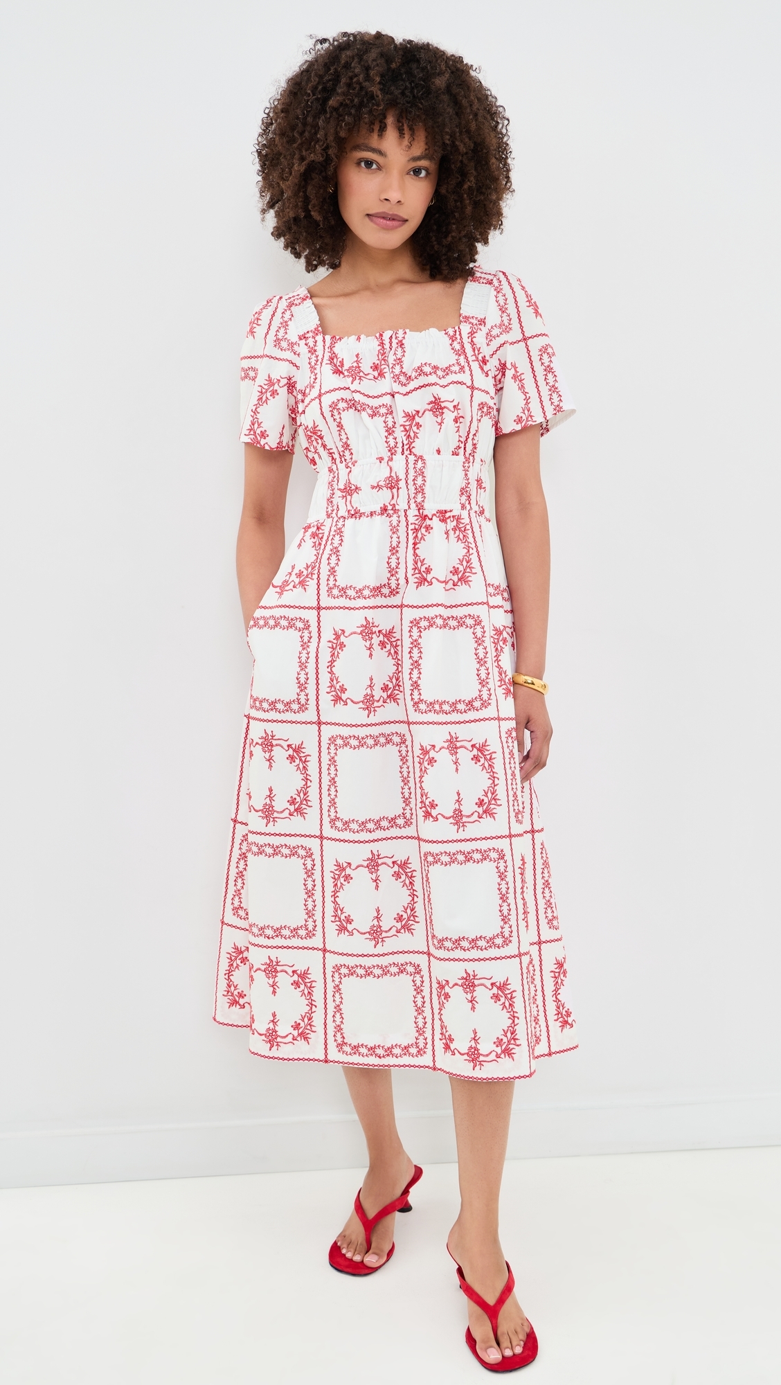 Nanette Dress Ivory Red Handkerchief