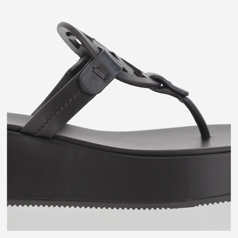 Black Logo Wedge Sandals