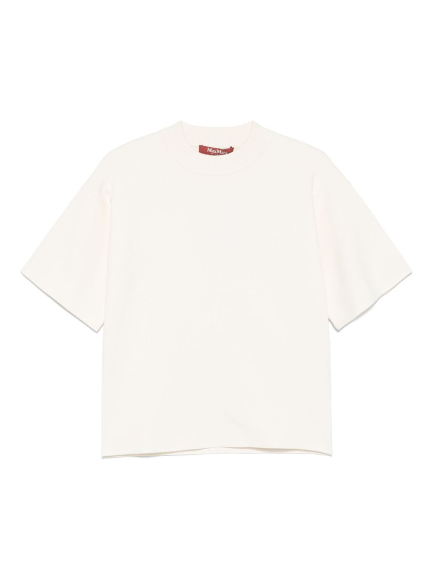 Beige Mockneck Solid T-Shirt