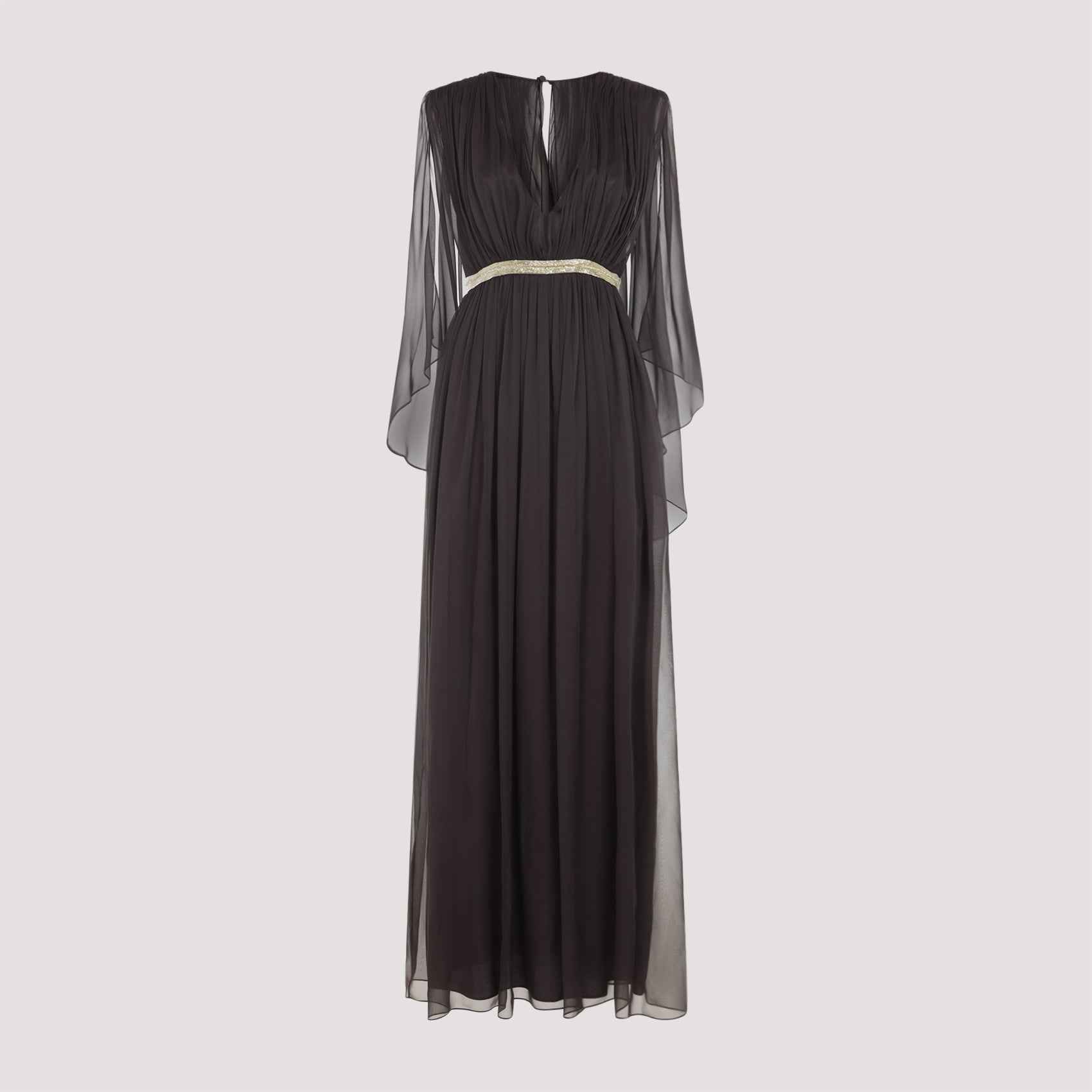 Fitted Long Gown with Contrasting Embroidered Details