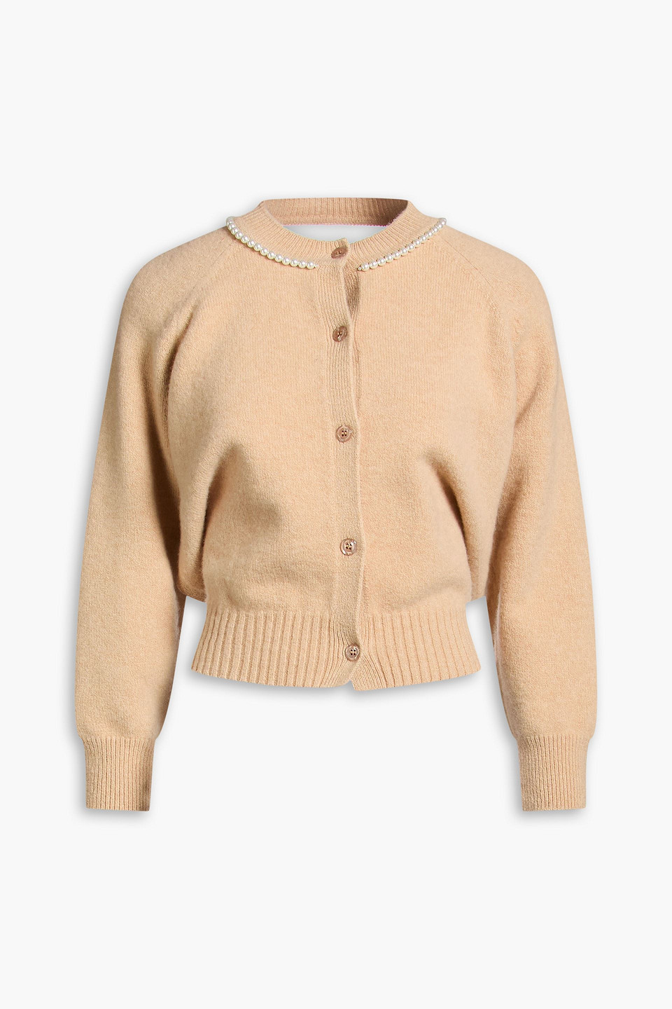Cutout faux pearl-embellished wool-blend cardigan - Neutral - S