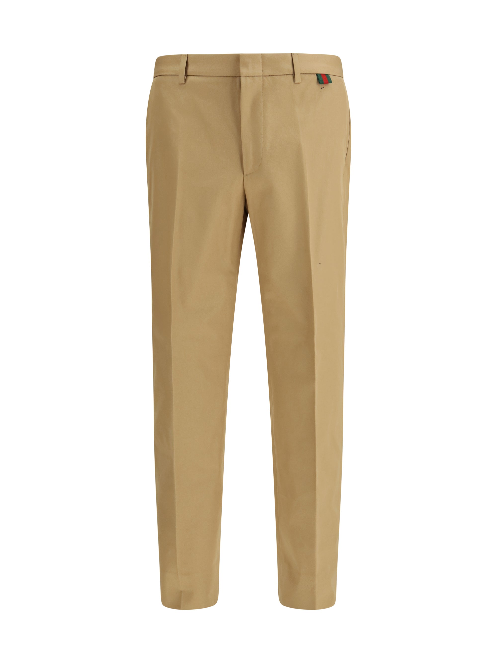 Web-Trimmed Cotton Trousers — Beige