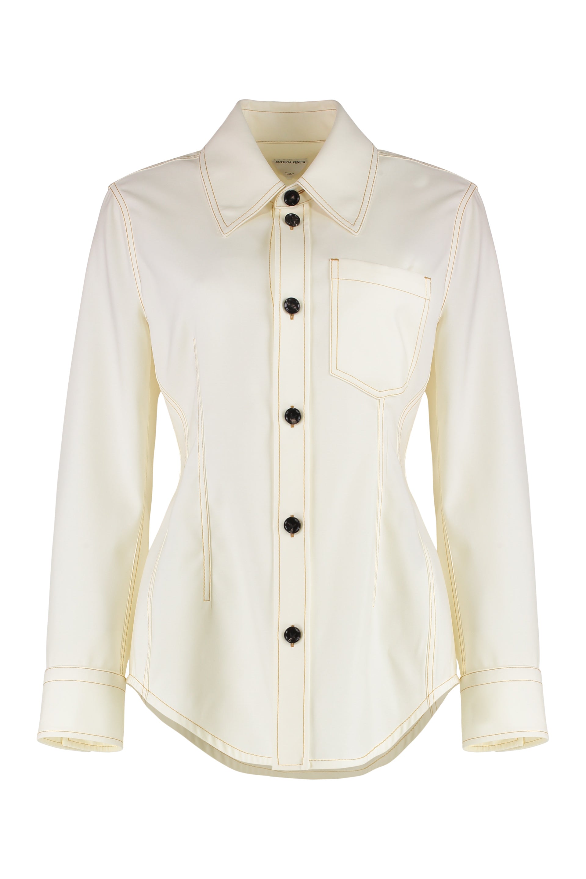 Wool-Blend Shirt with Visible Stitching and Front Pocket