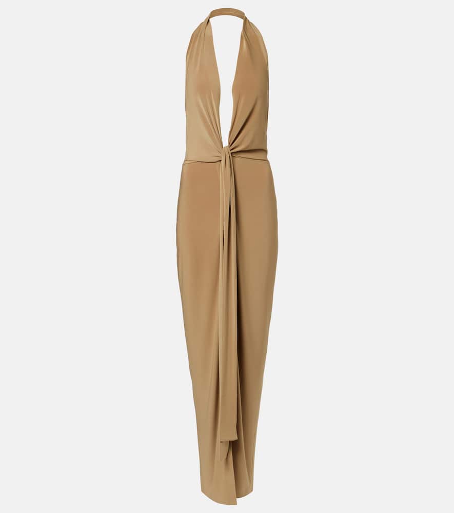 Draped halterneck open-back gown