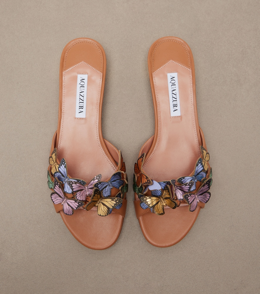 Papillon appliqué leather slides
