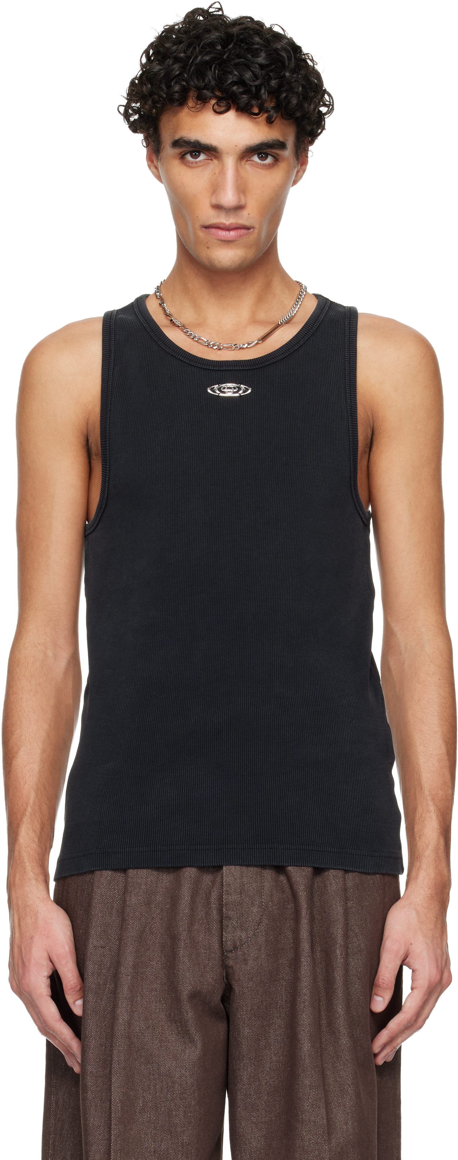 Black Faded Ribbed Tank Top