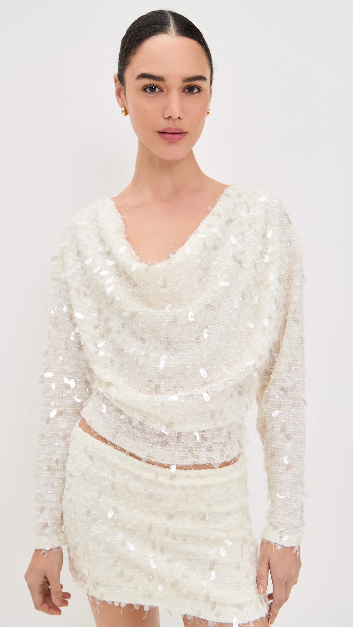 Sequin Long Sleeve Top Champagne
