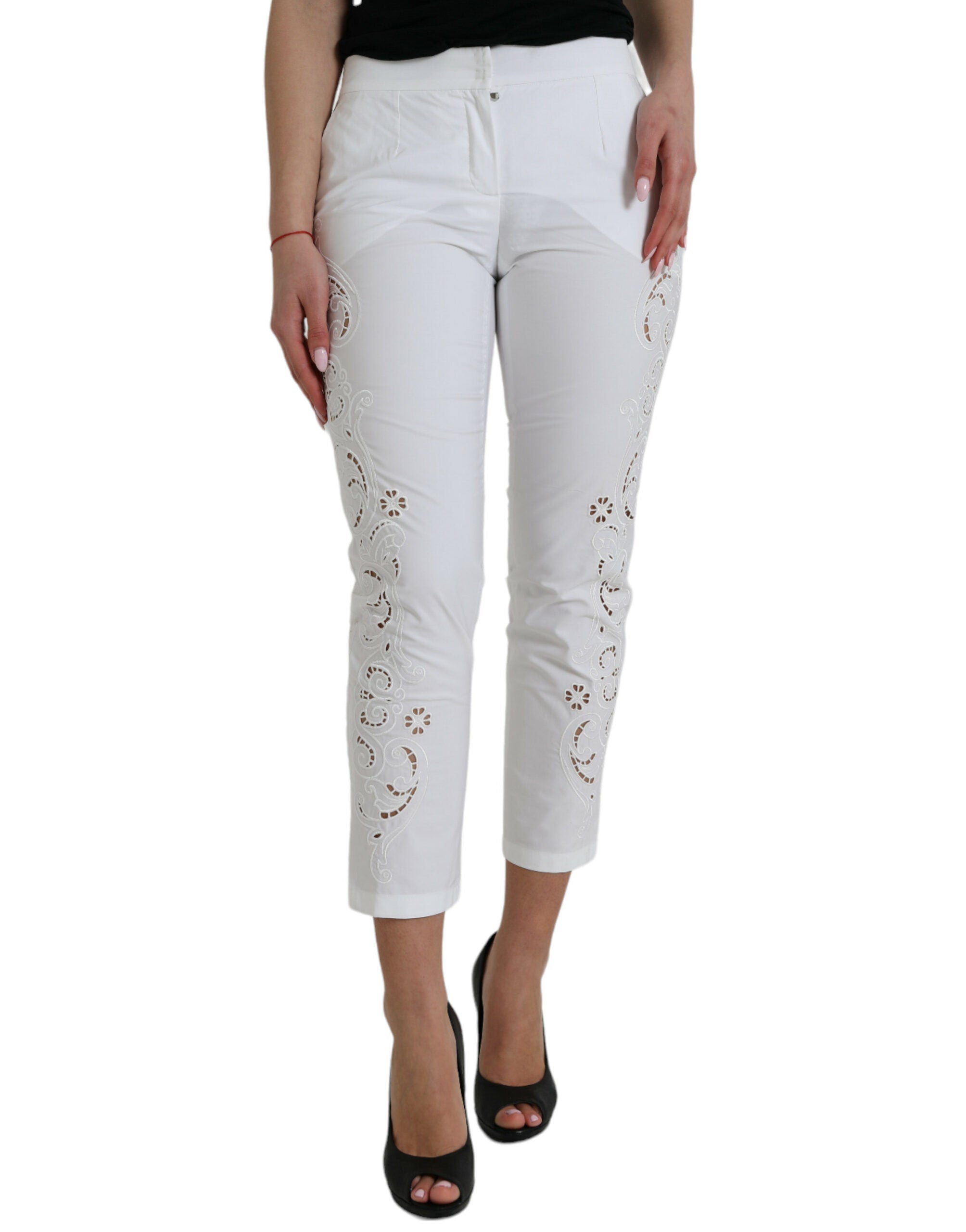 Eyelet-Embroidered Cotton Trousers — White