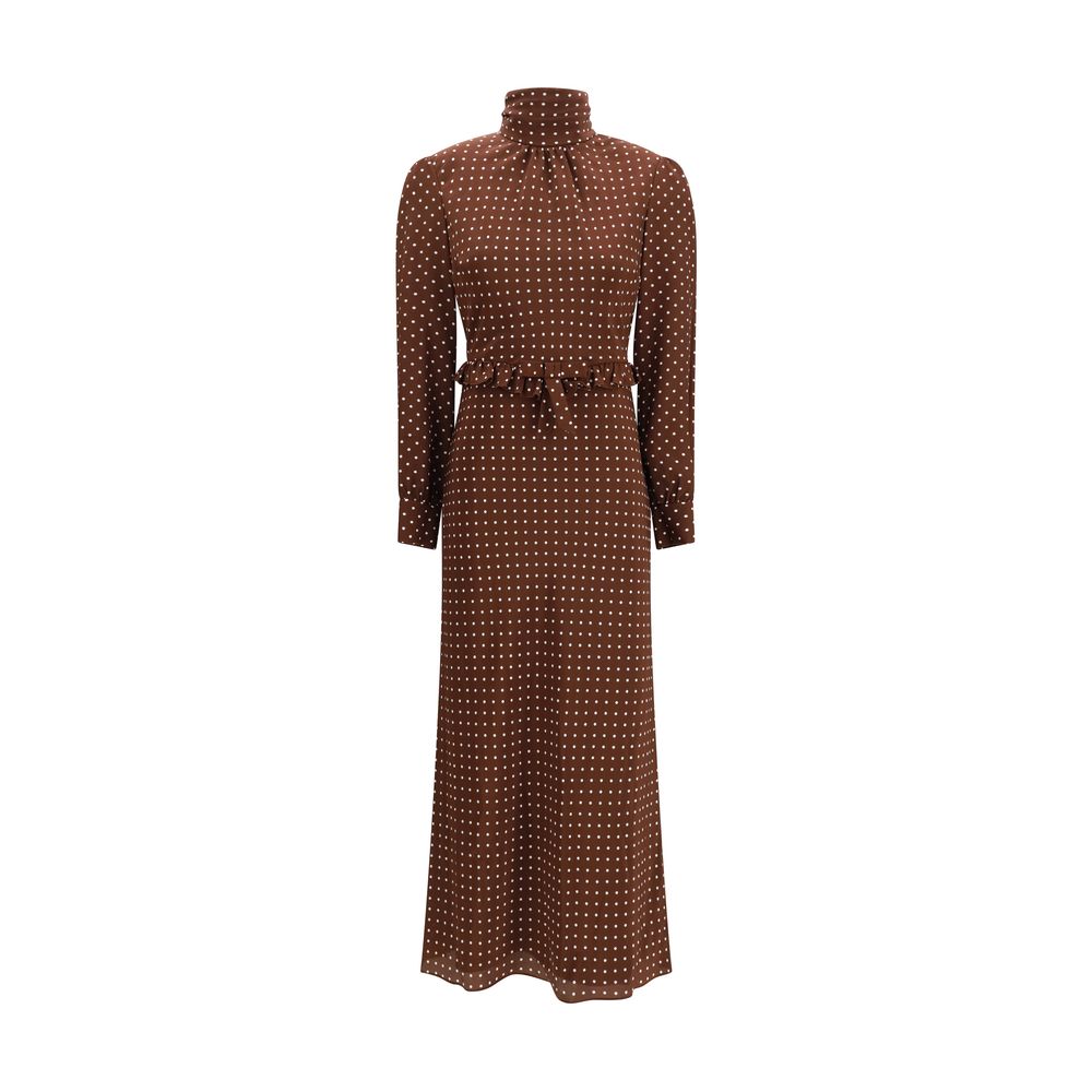 Polka Dot Silk Crêpe de Chine Dress — Brown