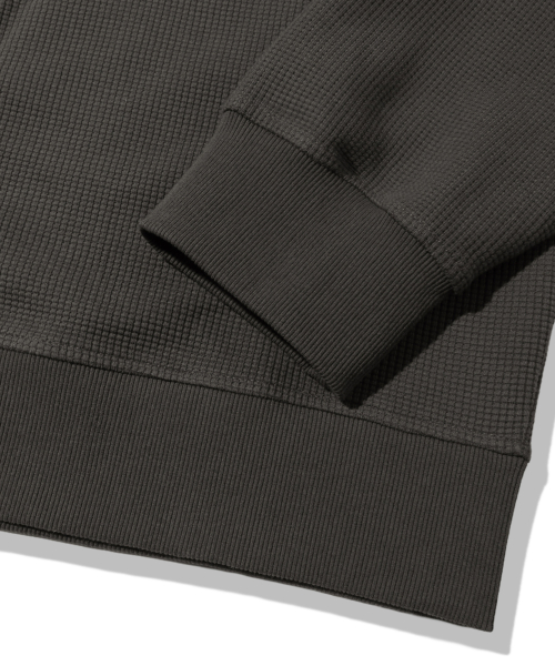 Leather Patch Waffle Hooded Zip-Up_Charcoal
