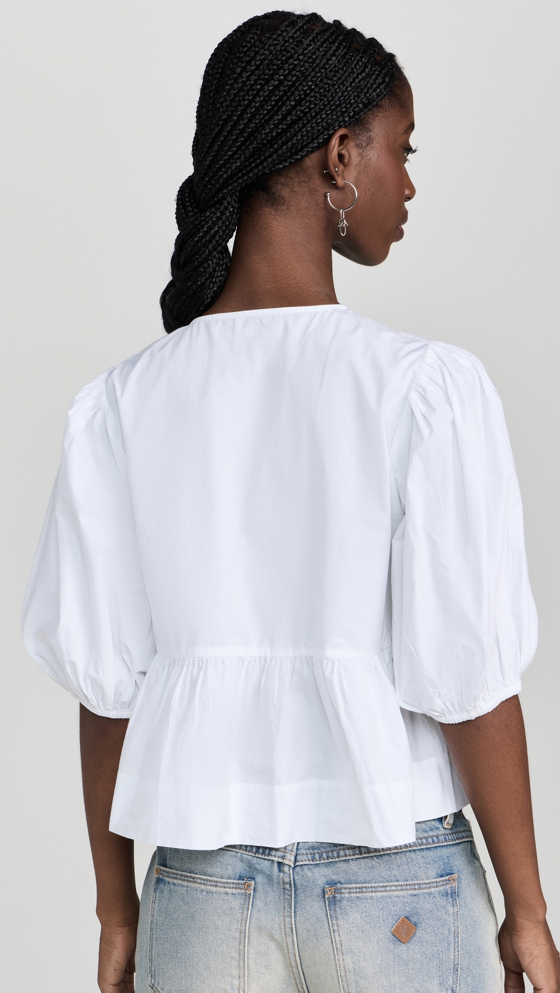 Cotton Poplin Peplum Blouse Bright White