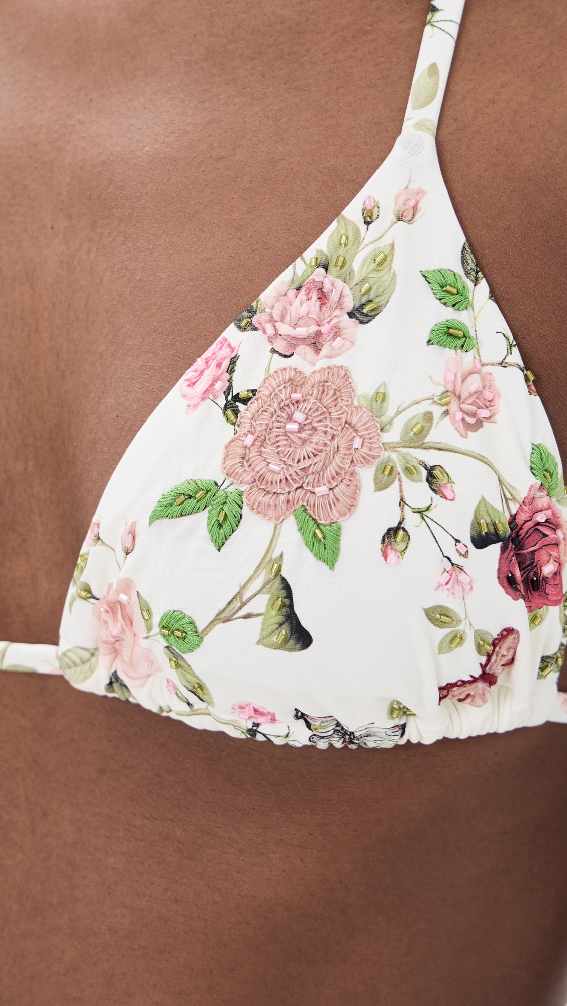 X ALICE + OLIVIA Embroidered Triangle Bikini Top English Rose