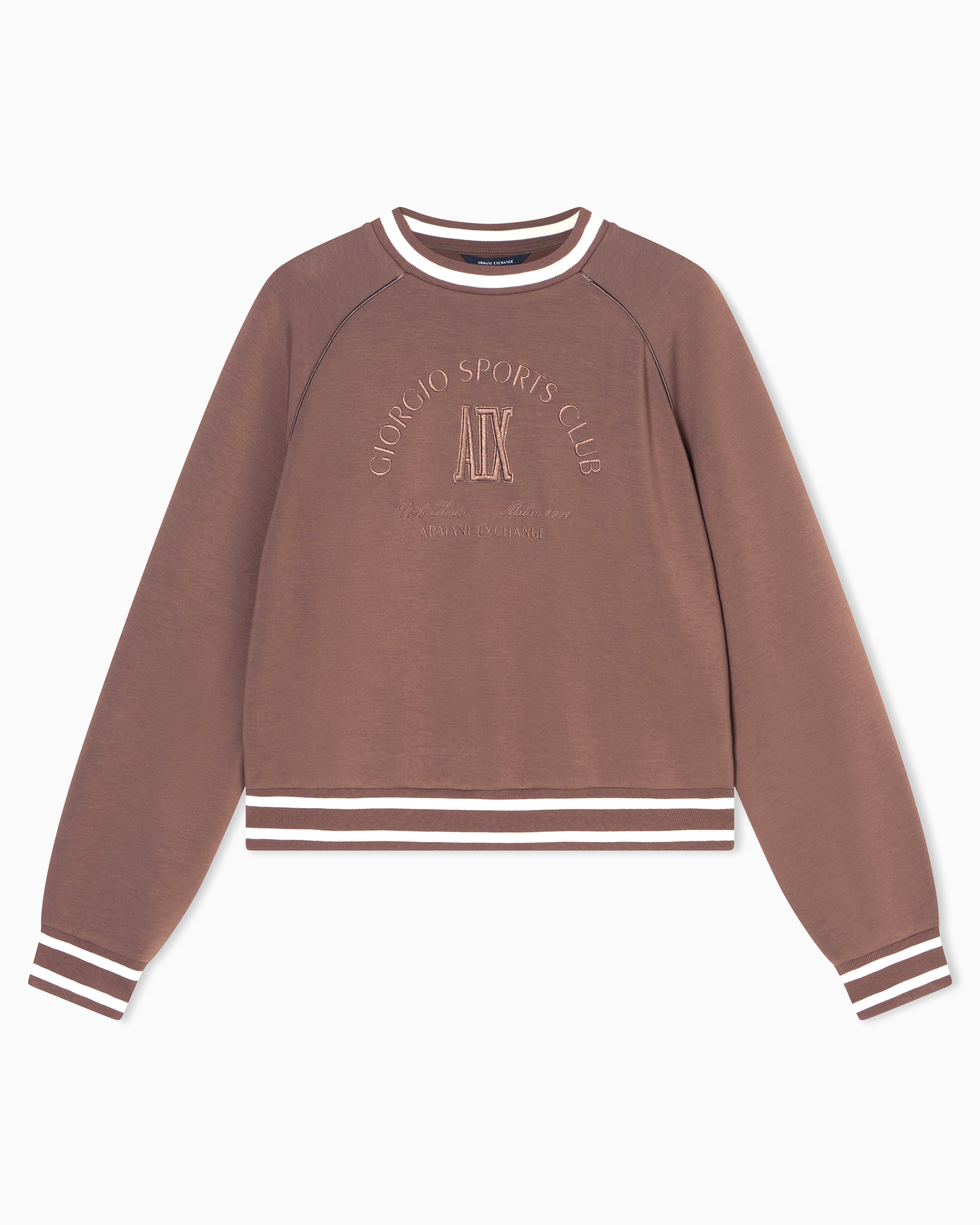 College-style crewneck sweatshirt with logo and profiles