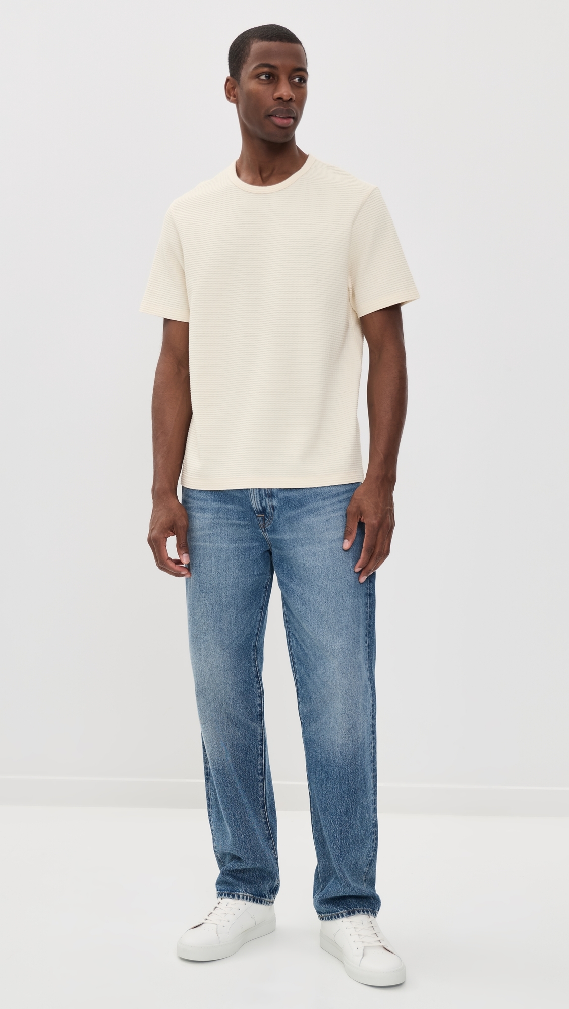 Jacquard Stripe Tee Cream