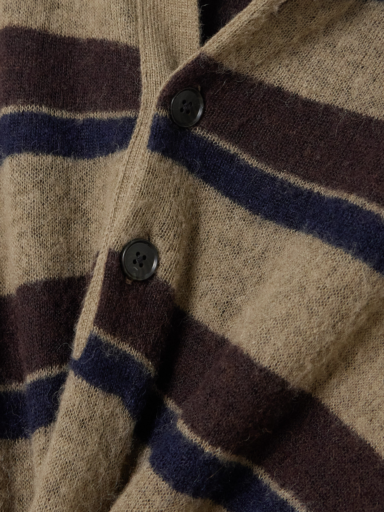 Striped Brushed Knitted Polo Sweater - Brown