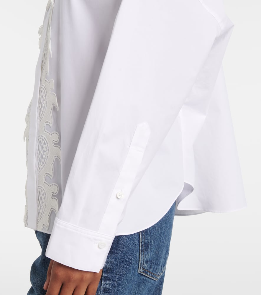 Lace-trimmed cotton-blend poplin blouse