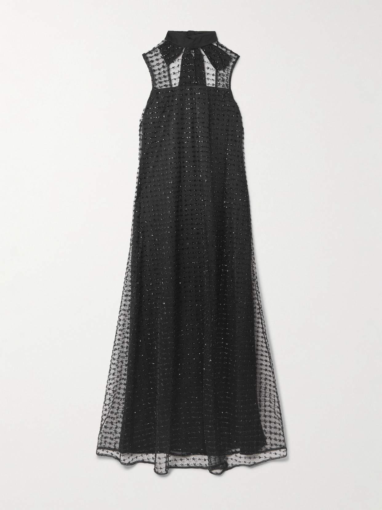 Albee Embellished Tie-detailed Faille-trimmed Tulle Maxi Dress - Black