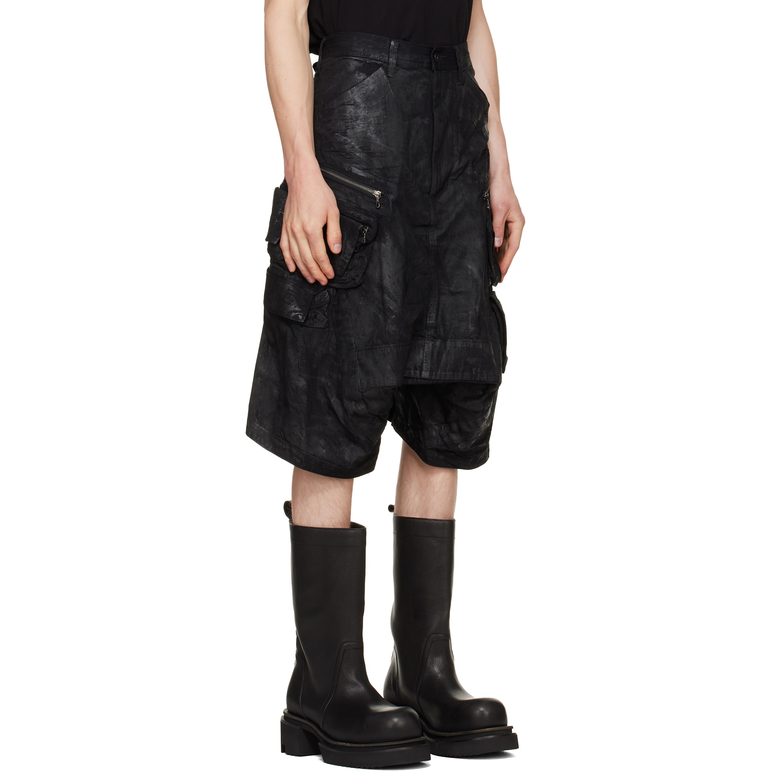 Black Coated Tactical Kite Denim Shorts