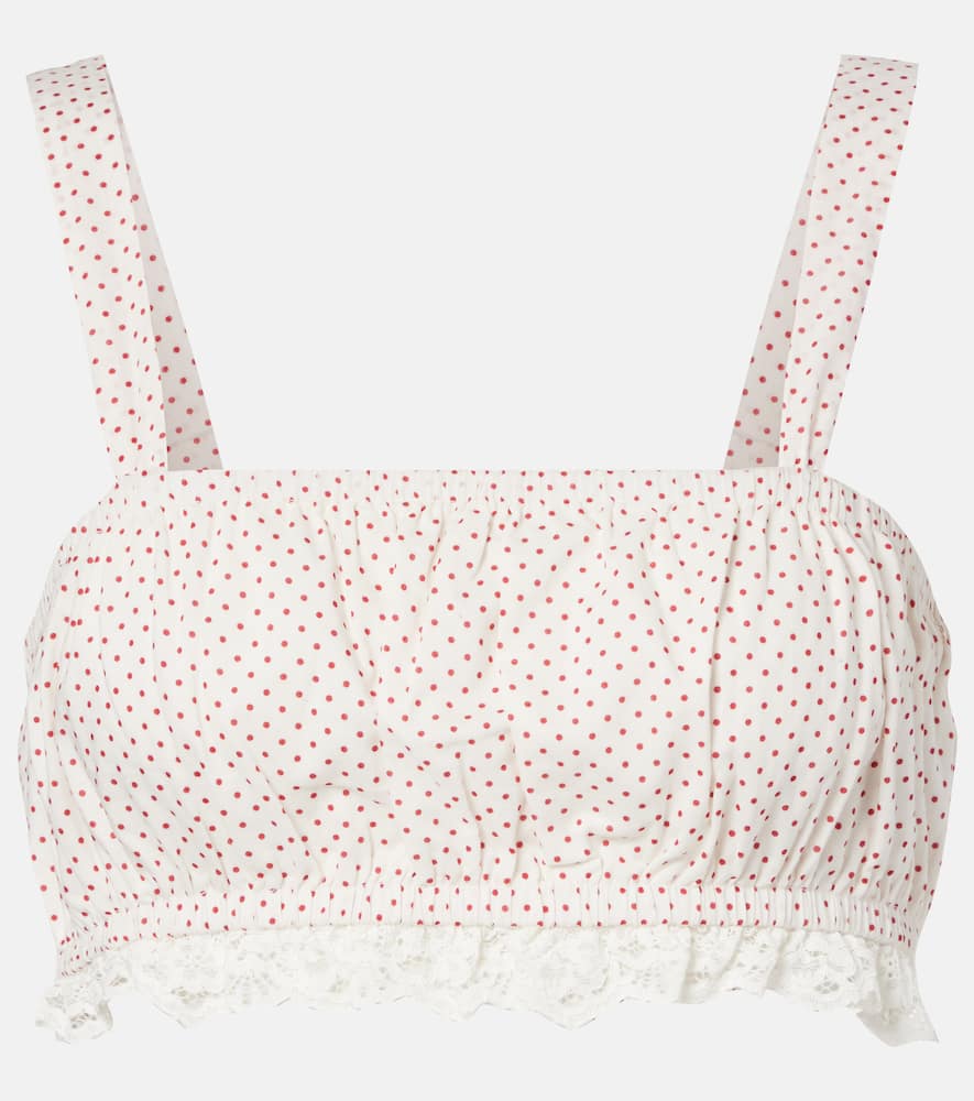 Marlowe lace-trimmed polka-dot cotton crop top
