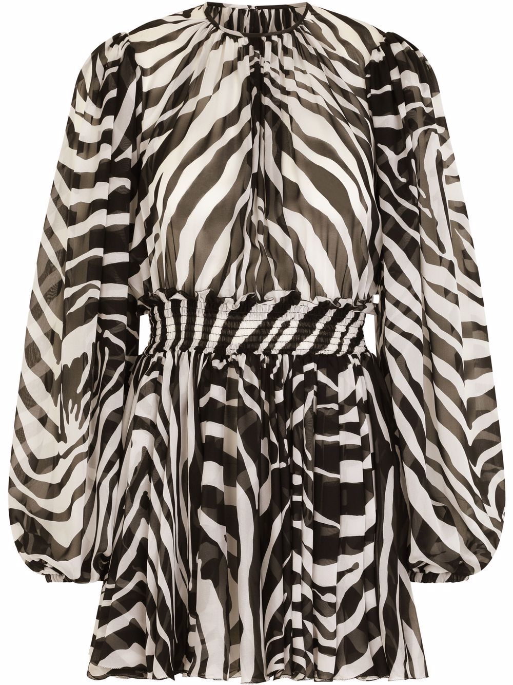 Zebra-print puff-sleeve mini dress - Black