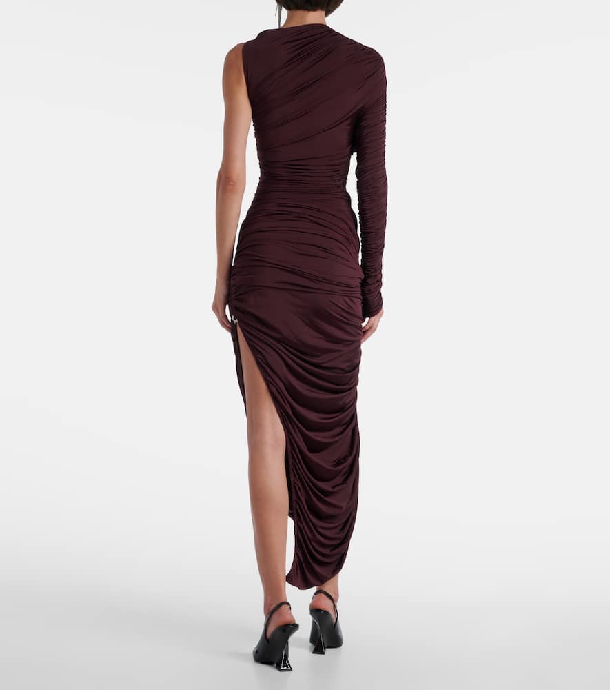 Ruched one-shoulder midi dress