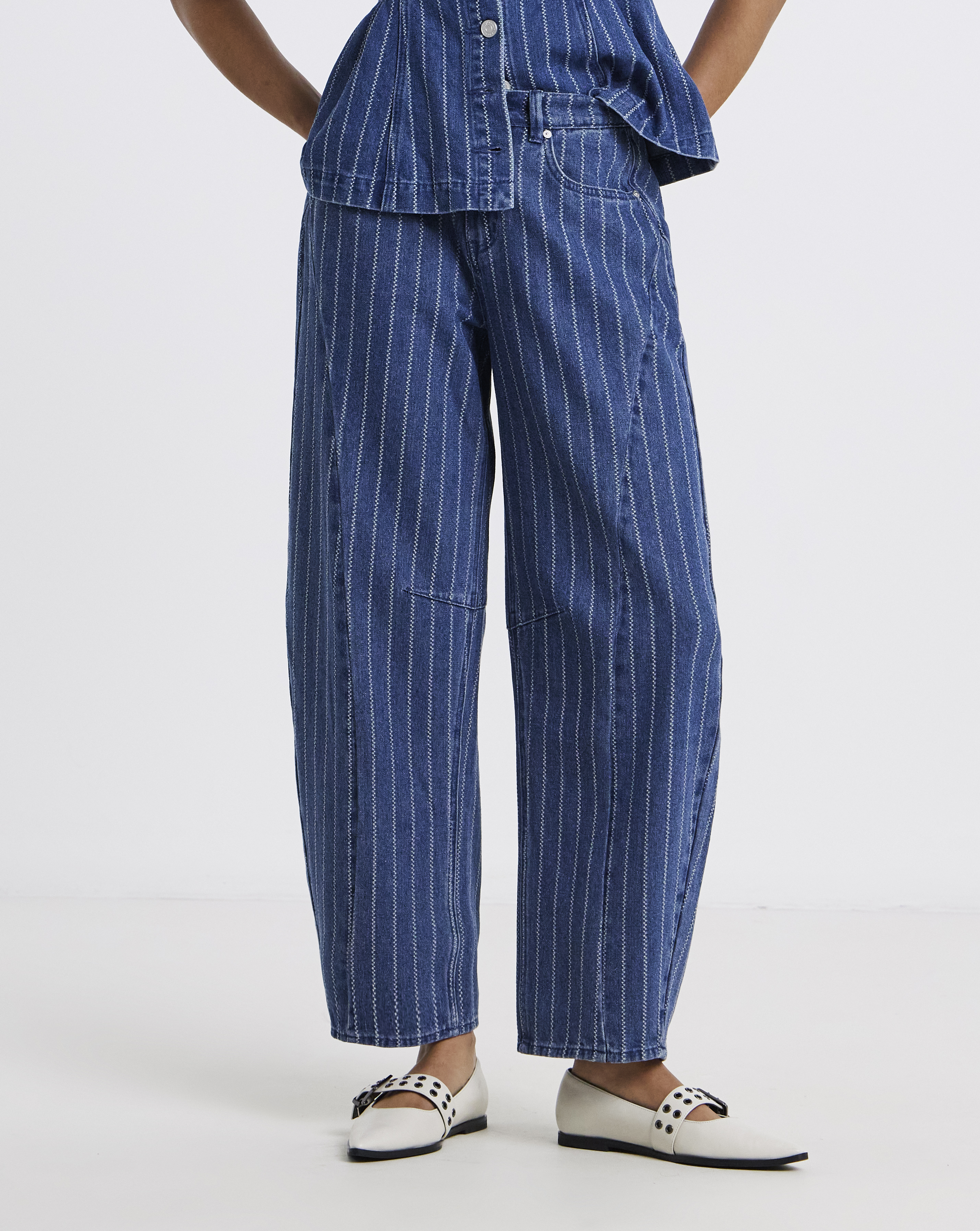 Simply Be Blue Stripe Barrel Jean