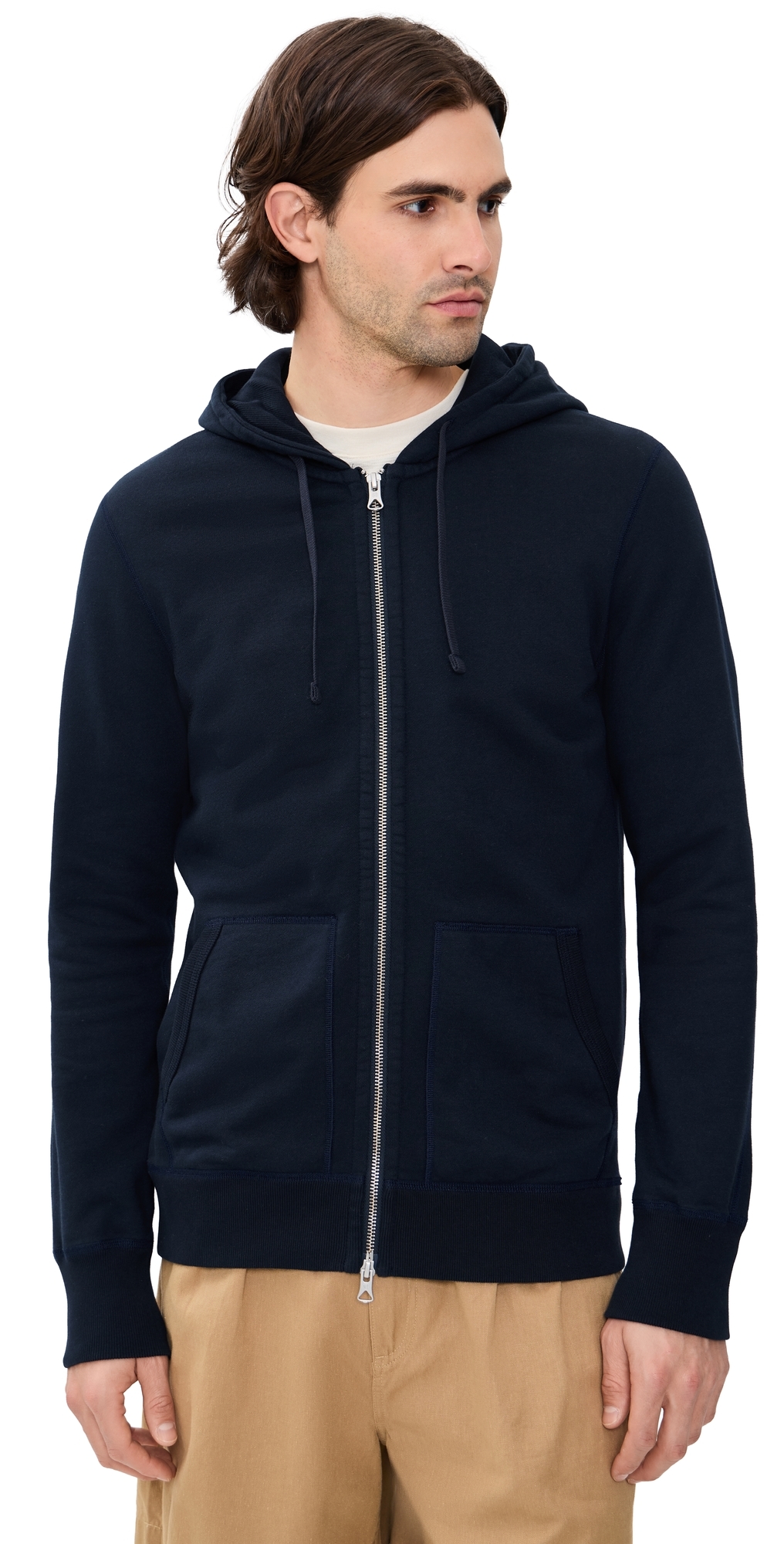 Midweight Terry Slim Zip Hoodie Navy