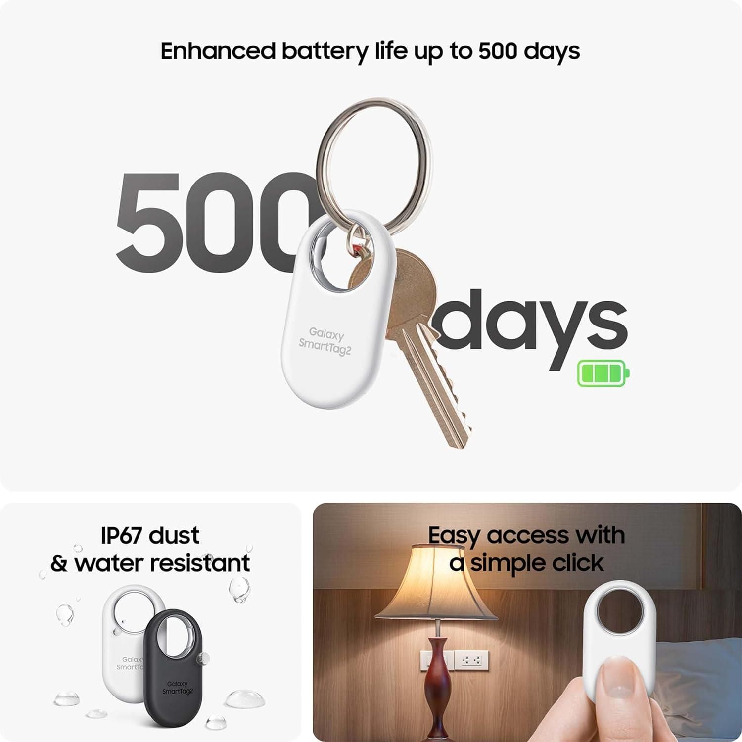 Samsung Galaxy SmartTag2 Bluetooth Tracker 4 Pack Compass View AR/Find Lost Mode in White