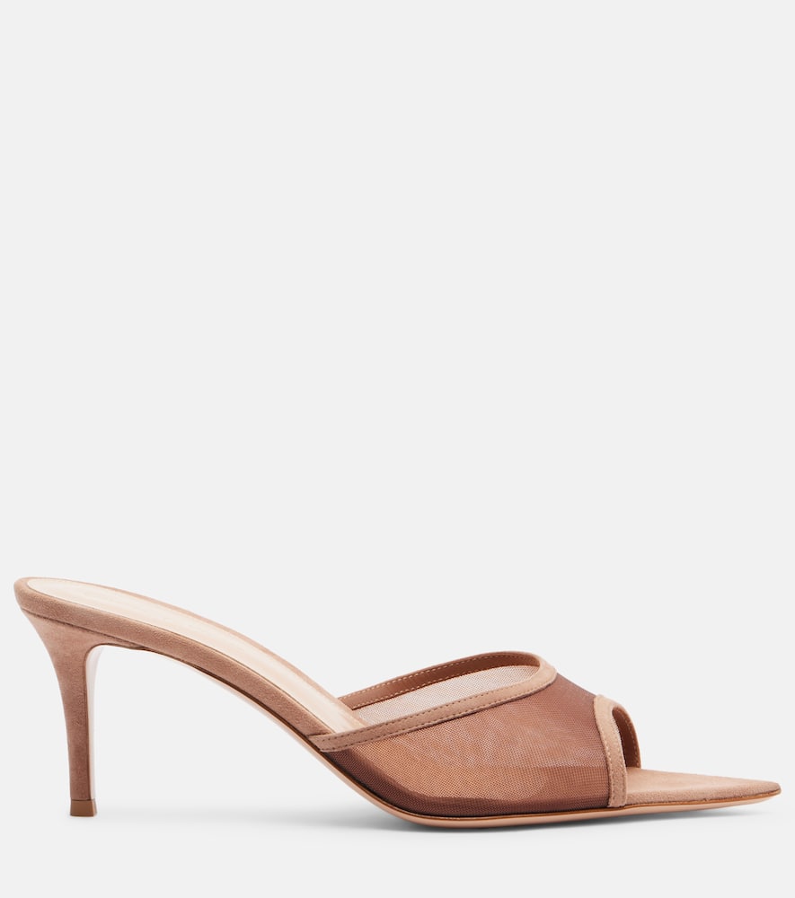 Sienna 70 suede-trimmed mesh mules