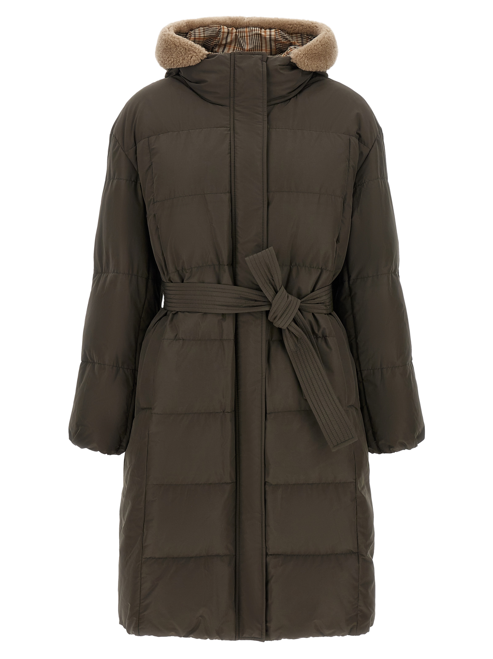 Padded Cotton with Sherpa Hood Down Coat — Brown