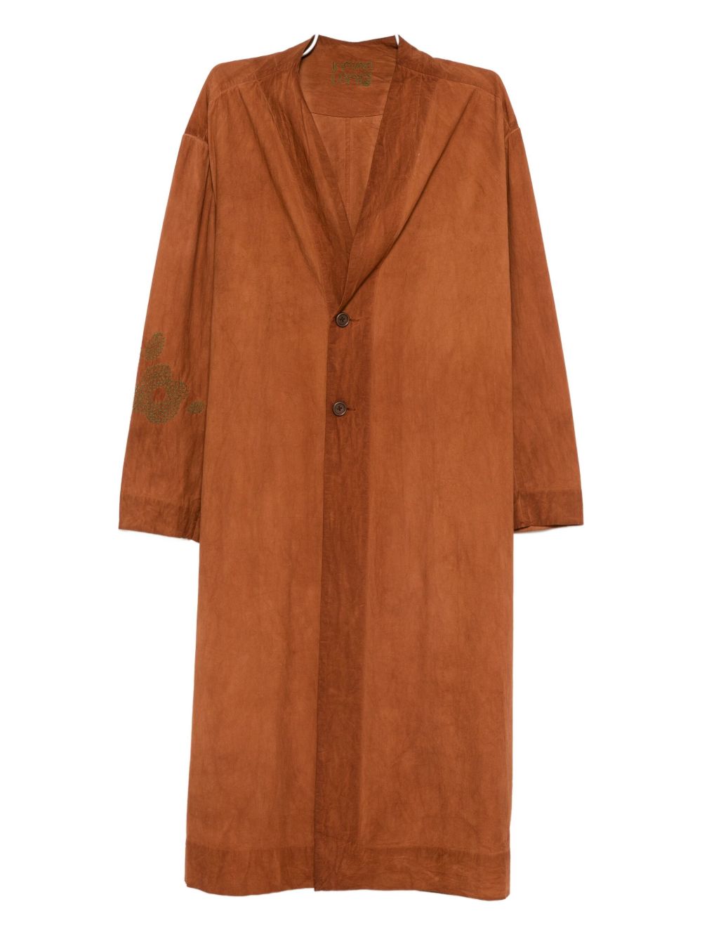 Cotton collarless coat - Brown