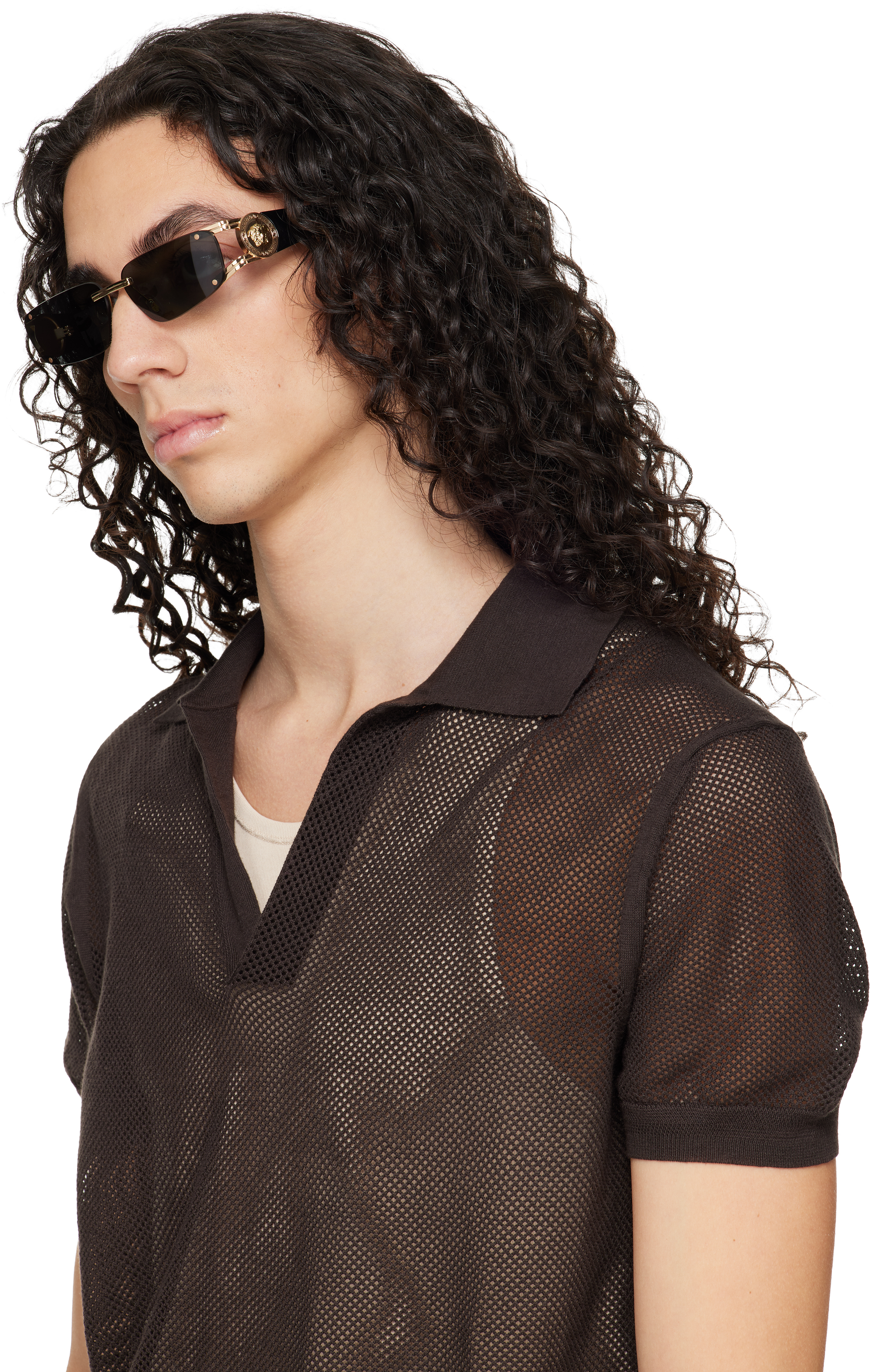Black & Gold 'Medusa Honor' Rectangular Sunglasses