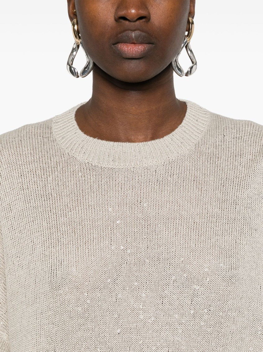 Grey Linen And Silk Crewneck Sweater