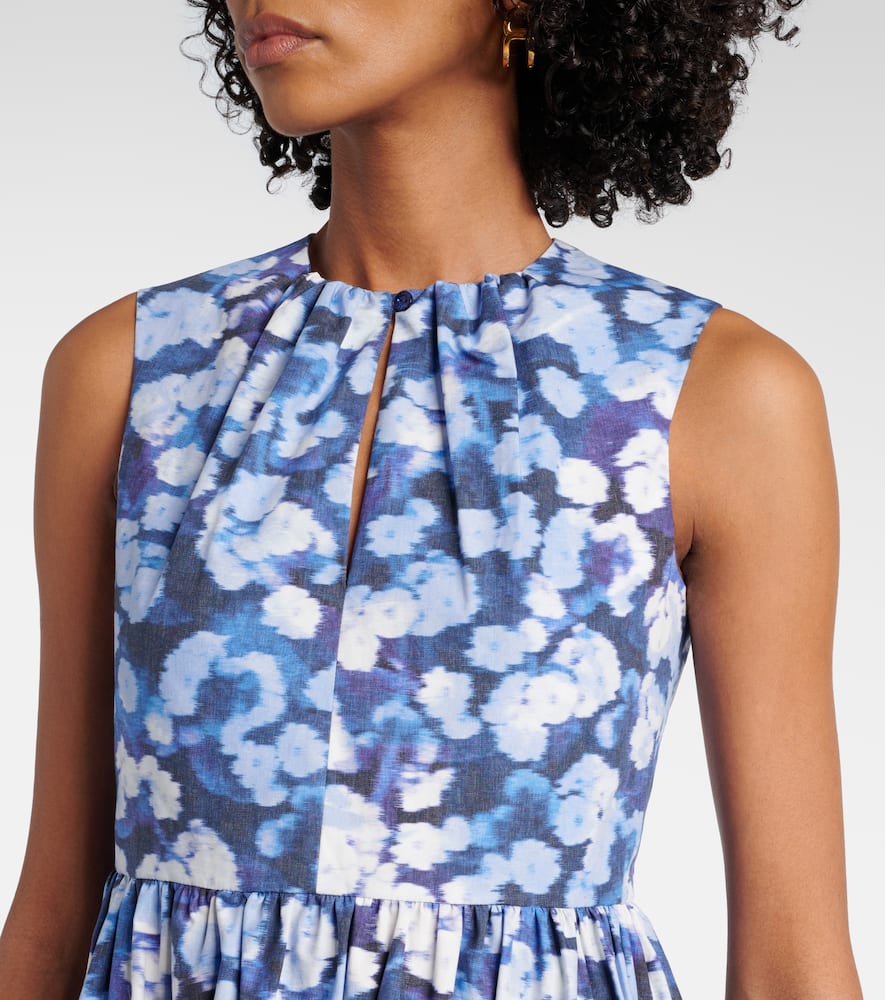 Floral-appliqué ruffled cotton cocktail dress