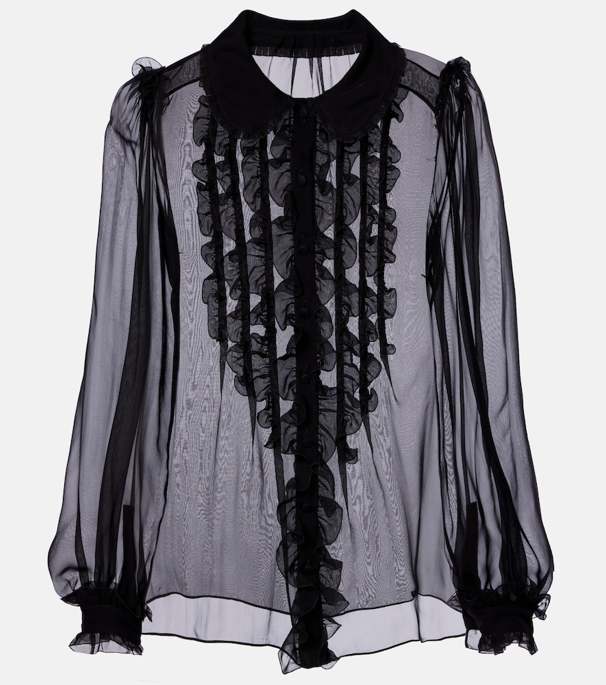 Ruffled sheer silk blouse