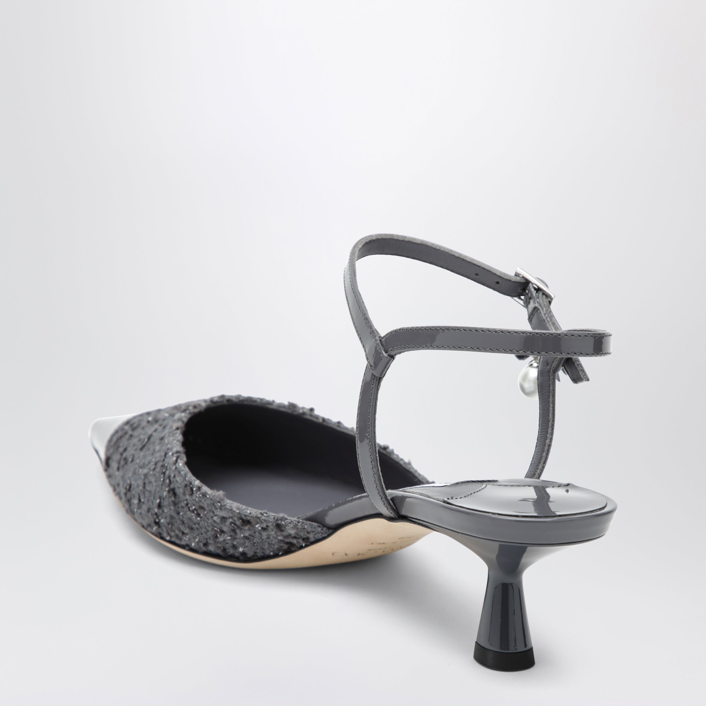 Aren graphite leather and fabric slingbacks