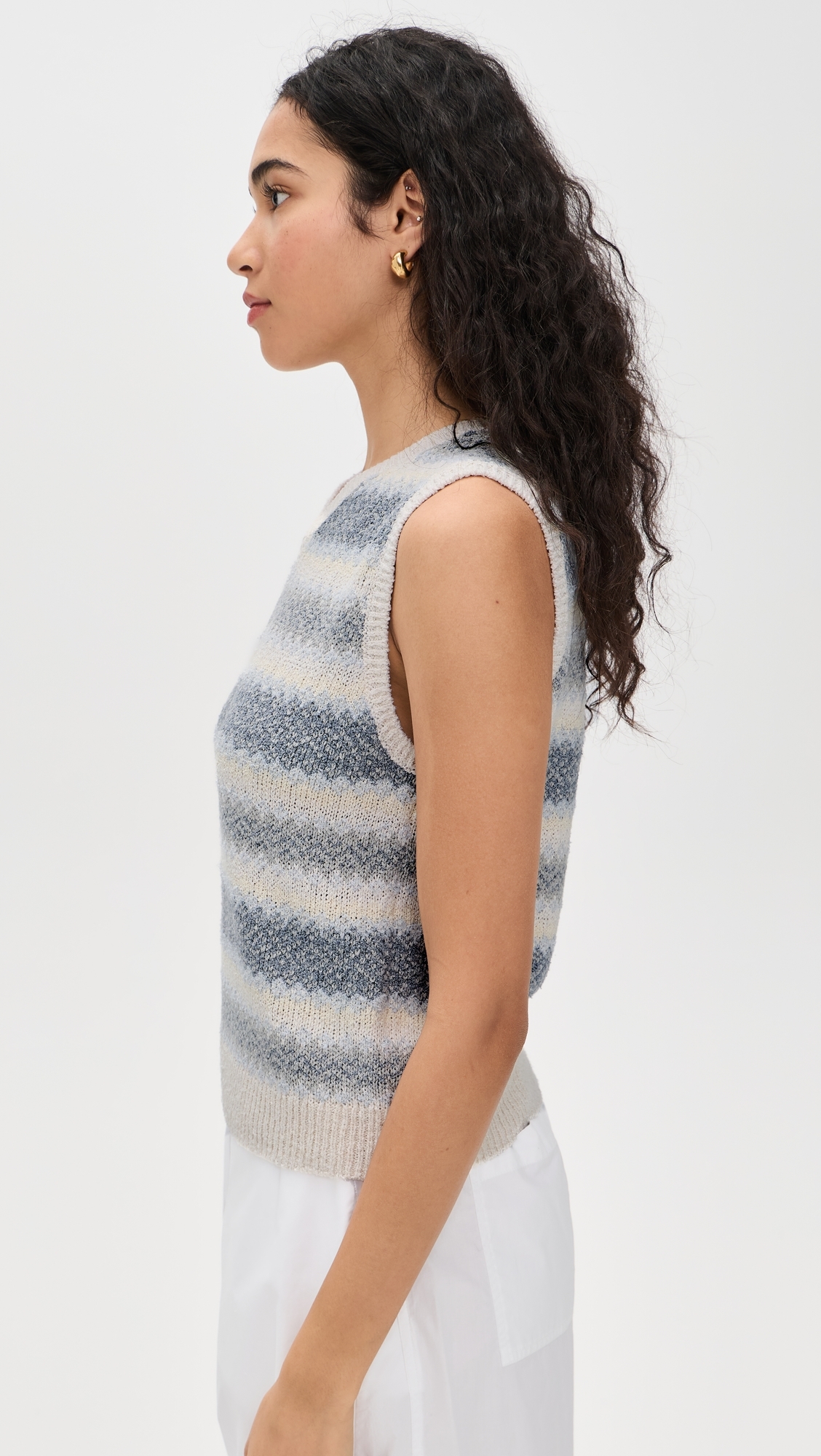 Summer Fair Isle Knit Vest Pale Tide Combo