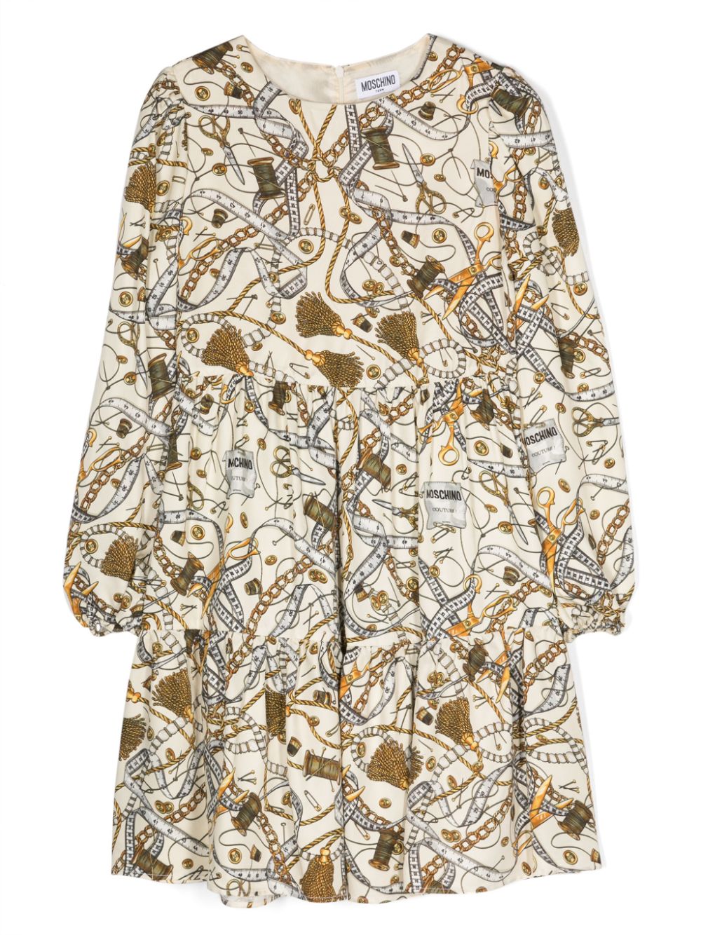 Sartorial-print long-sleeve dress - Neutrals