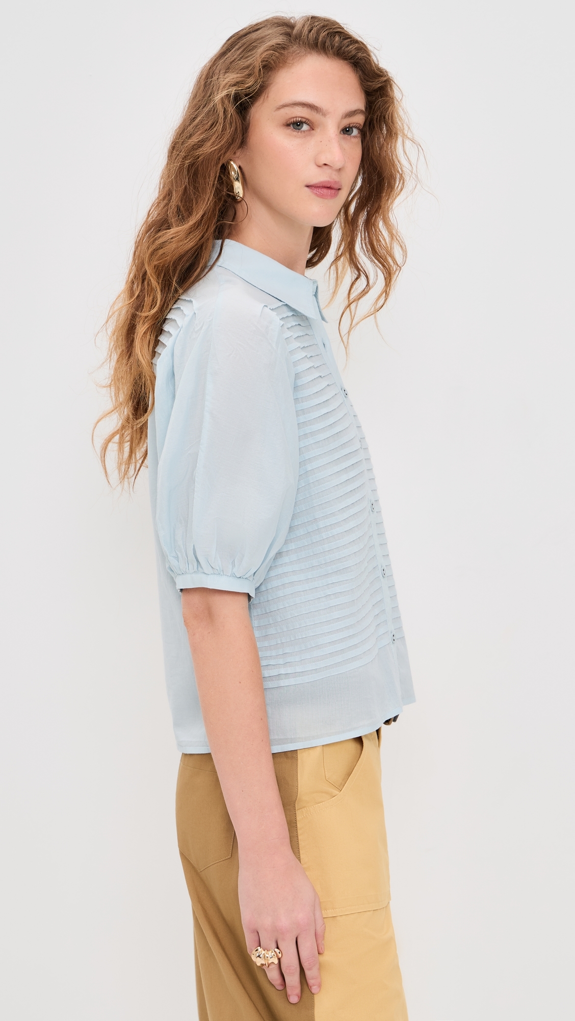 Cordelia Short Sleeve Button Up Top Adriatic